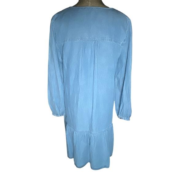 LOFT tie neck mini flounce dress relaxed silhouette ruffle hem long sleeve M - Picture 4 of 9